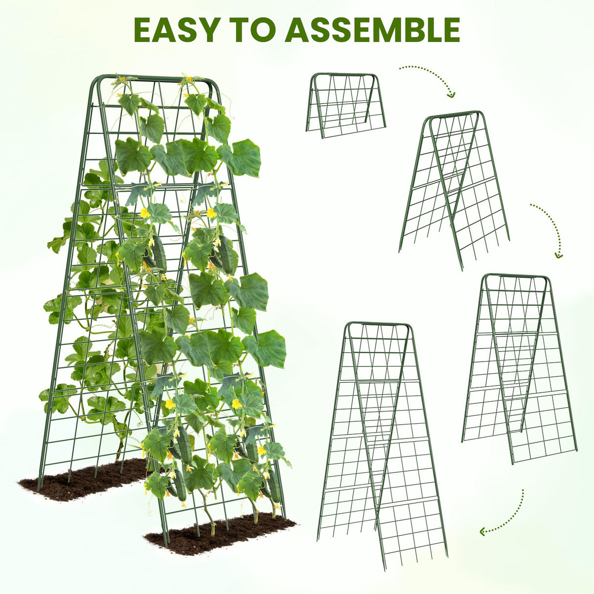 Heavy Duty A-Frame Metal Garden Trellis for Climbing Plants, 50"x17" Inch Tall Plant Support with Clips & Garden Ties for Cucumbers, Squash, Beans & Vines (2)