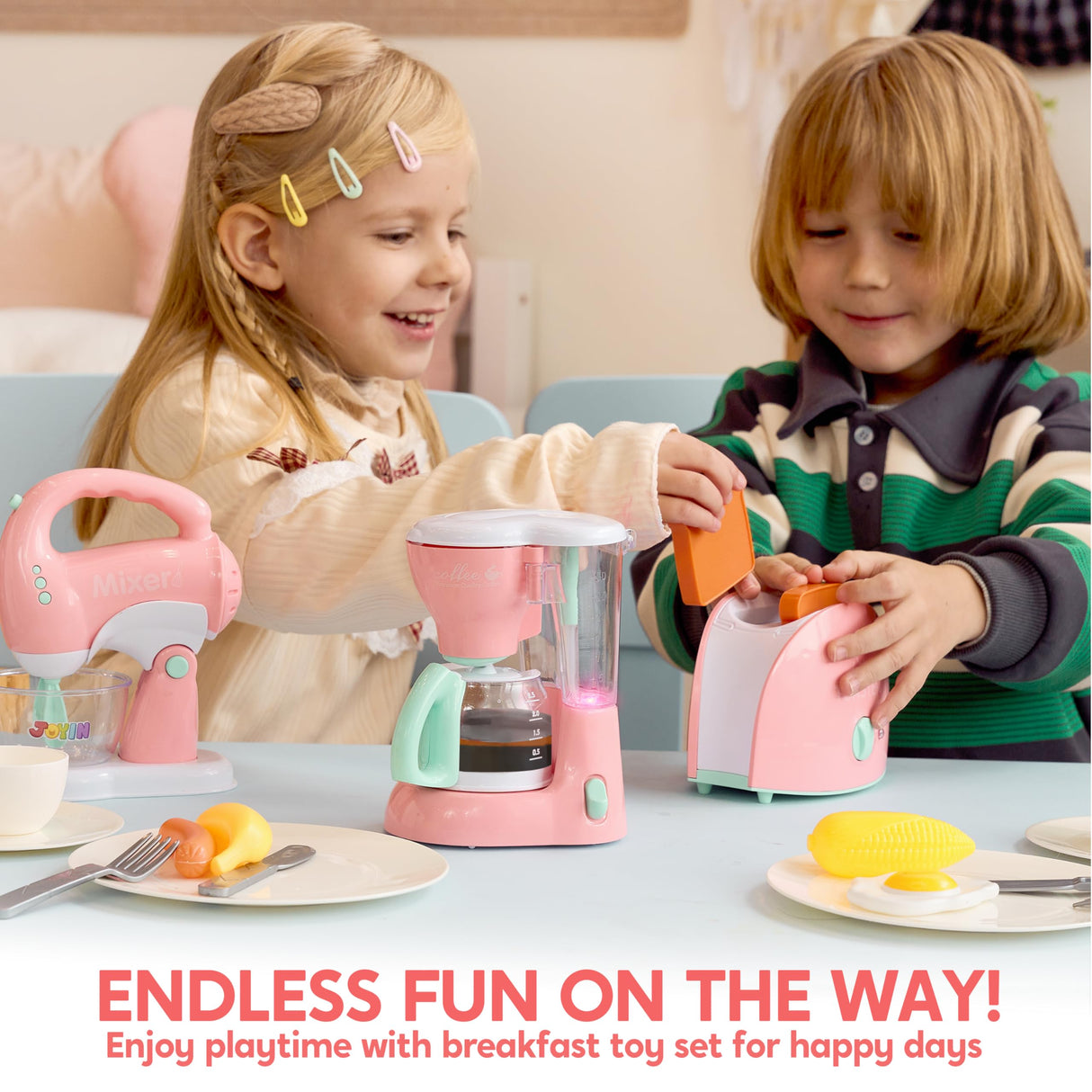 Joyin Play Kitchen Toys, Pretend and Play Food Kitchen Accessories Girls Toy with Coffee Maker, Mixer, Toaster with Realistic Lights& Sounds, Birthday Gift for Kids Gifts for Christmas