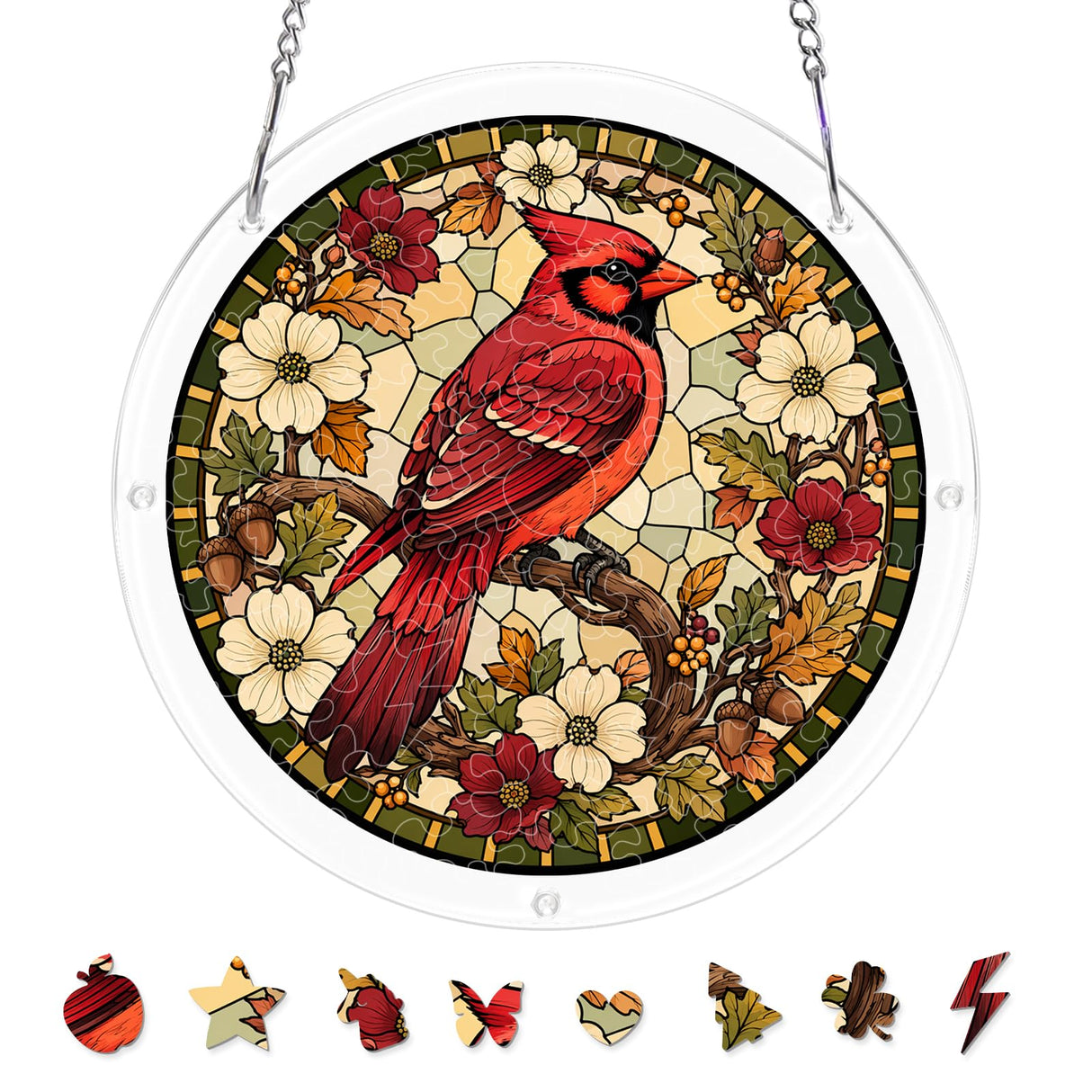 UNIQGIFTS Acrylic Puzzle Suncatcher, Northern Cardinal Sun Catchers Puzzle for Window Hanging, DIY Craft Puzzles for Adults, Ideal Gift for Women, Men, Wife, Mom, Home & Garden Decor, 7.4 in