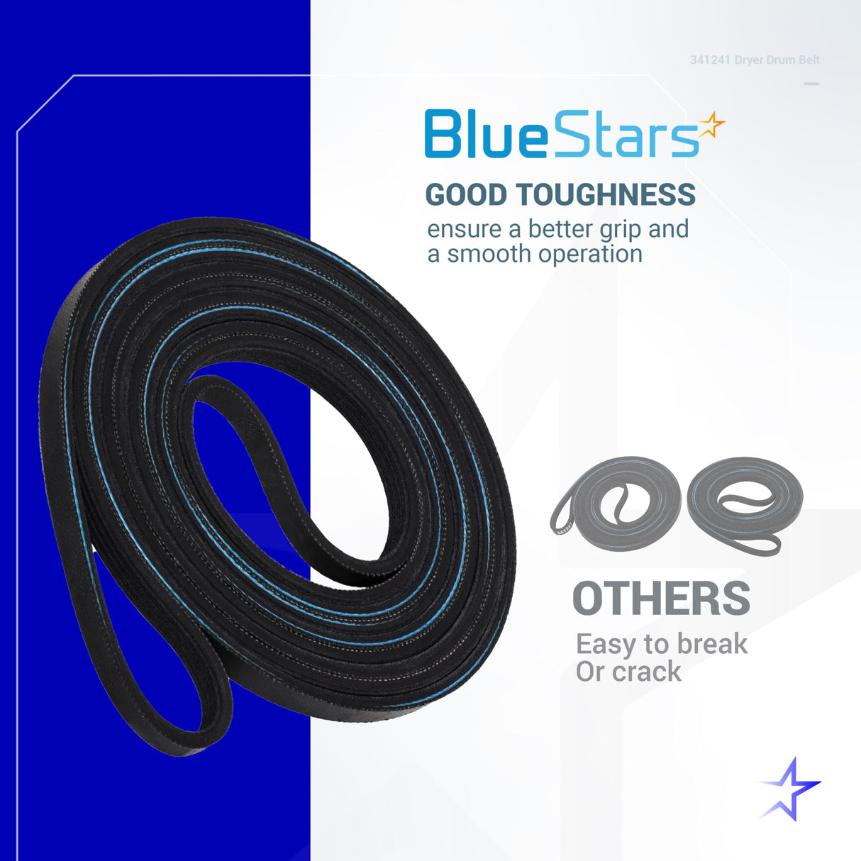 BlueStars 341241 Dryer Drum Belt - Compatible with Whirlpool Kenmore Dryers - Replaces 8066065 AP2946843 W10127457 PS346995 14210003 31531589 31001026 3394651 529597 - Pack of 2