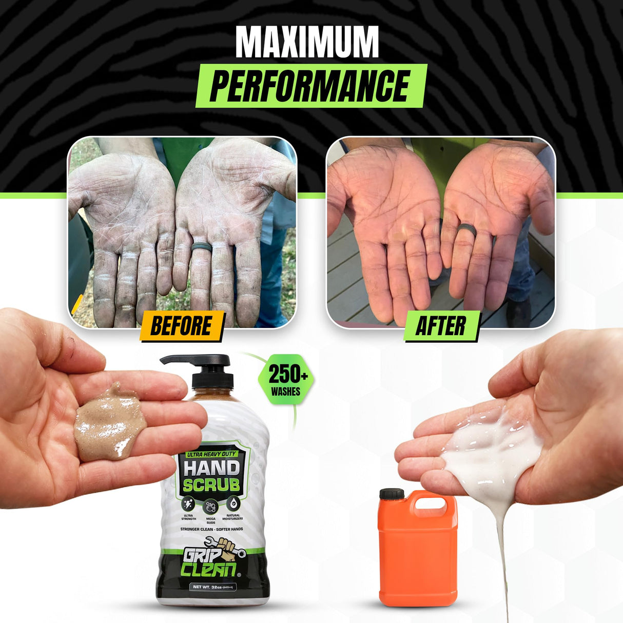 Grip Clean Ultra Heavy Duty Hand Cleaner for Mechanics β Walnut Shell & Clay-Infused Technology Removes Grease, Oil & Paint β Pro-Grade Industrial Hand Soap with Cherry Scent - 32 Fl Oz