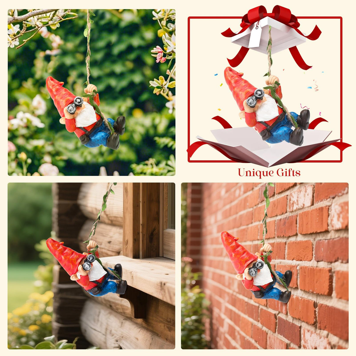 WONDHOME Hanging Gnome Garden Statue Funny Climbing Gnomes with Telescope Tree Hugger for Outdoor Lawn Home Patio Yard Art Decoration Christmas Birthday Gifts for Mom Women