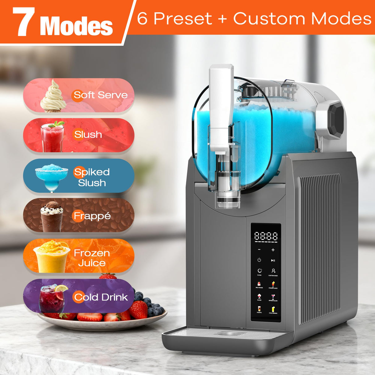 Kourice Slushie Machine No Ice Needed Slushy Machine 92oz Capacity Margarita Machine with 6 Preset Programs LED Display Self-Clean Frozen Drink Maker for Slush Margaritas Smoothie Frappés Milk Shakes