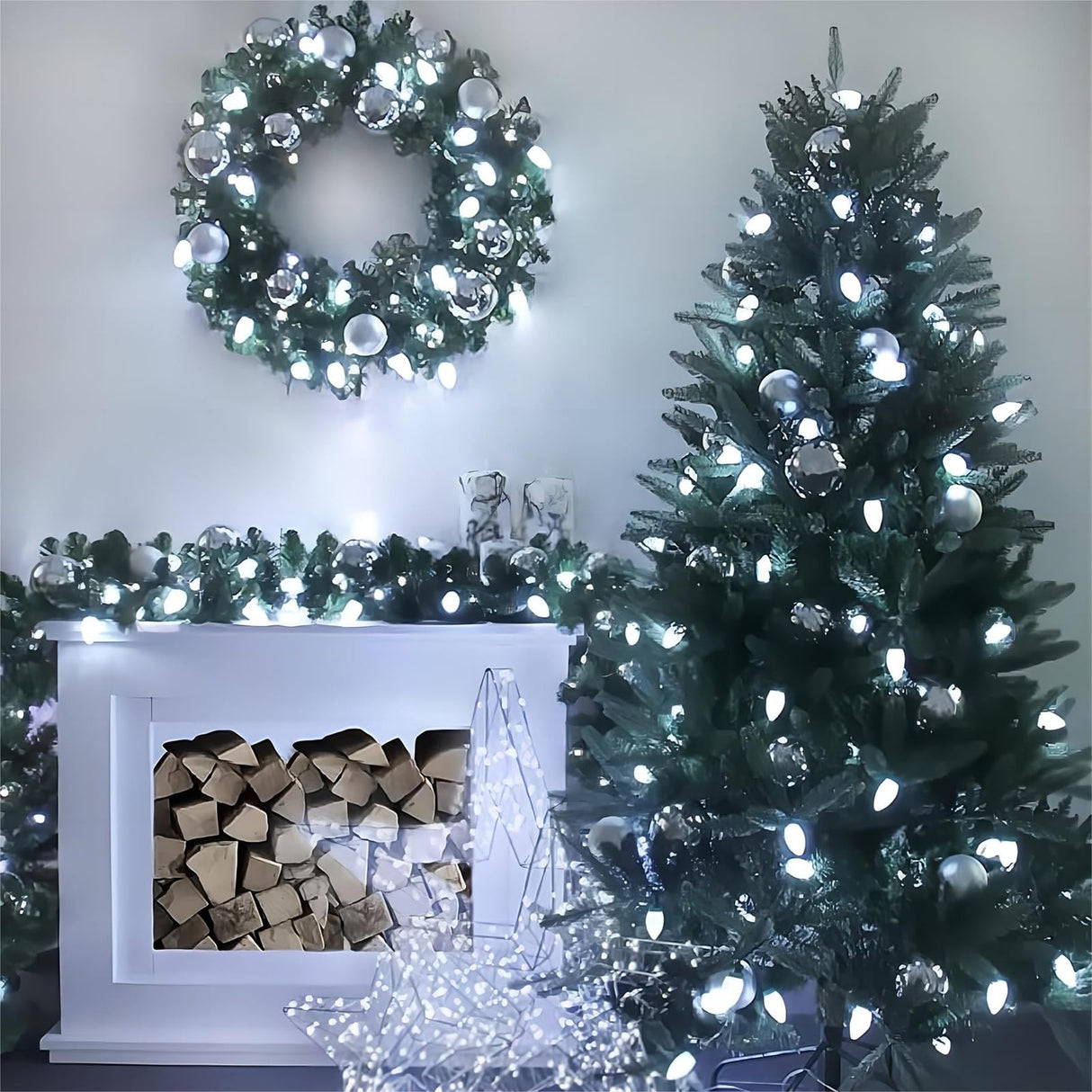 Meconard C7 Led Replacement Christmas Light Bulbs, C7 Shatterproof Led Bulbs for Christmas Indoor Outdoor String Lights, E12 Candelabra Base, Commercial Grade Holiday Bulbs, Cool White, 25 Pack