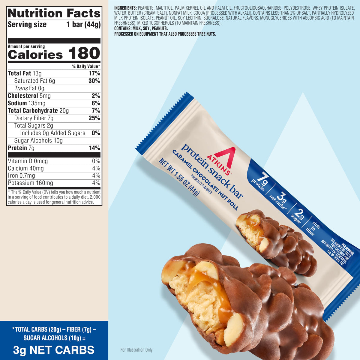 Atkins Caramel Chocolate Nut Roll Snack Bar, 16 Count