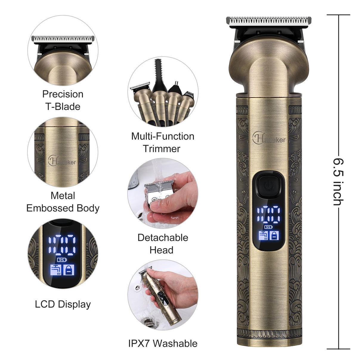 Hatteker Professional Hair Clippers for Men Beard Trimmer Clippers and Trimmer Set Waterproof T-Blade Trimmer Cordless Grooming Kit Nose Body Hair Trimmer Barber Clippers Hair Cutting Kit