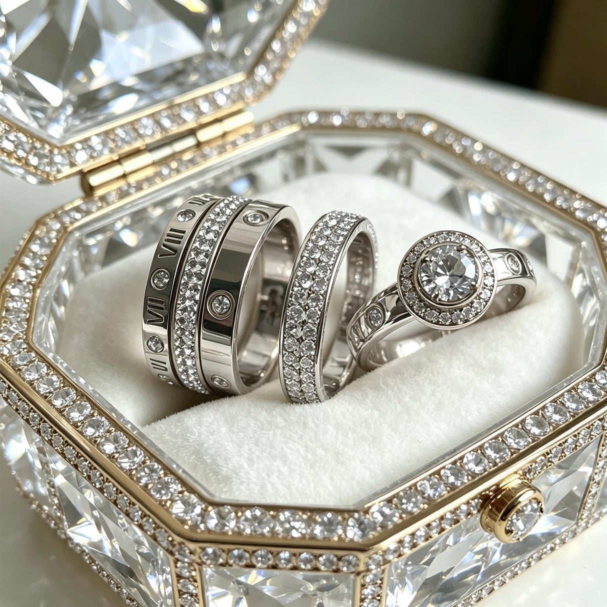 YIKOXI 3pcs Love Friendship Lucky Ring Cubic Zirconia Gold Ring Sets for Women Stainless Steel Wedding Statement Thumb Ring Bands (Gold, 7)