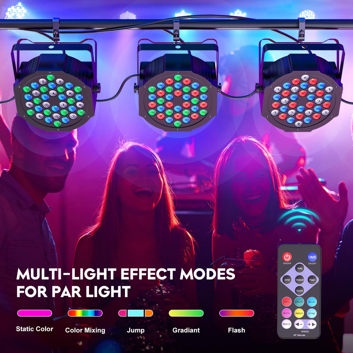 36LED Stage Lights RGB Par Light DMX Lighting Stage Uplights for Events Music Dances Shows Party Wedding Church School Christmas Club (4 Packs)