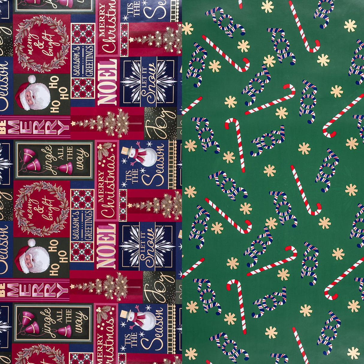 RUSPEPA 30" X 32.8' Reversible Christmas Wrapping Paper Large Paper Roll, Jumbo Roll, Santa Claus, Snowman and Candy Cane Design Gift Wrap for Kids, Friends, Family, Xmas Holiday Gifts