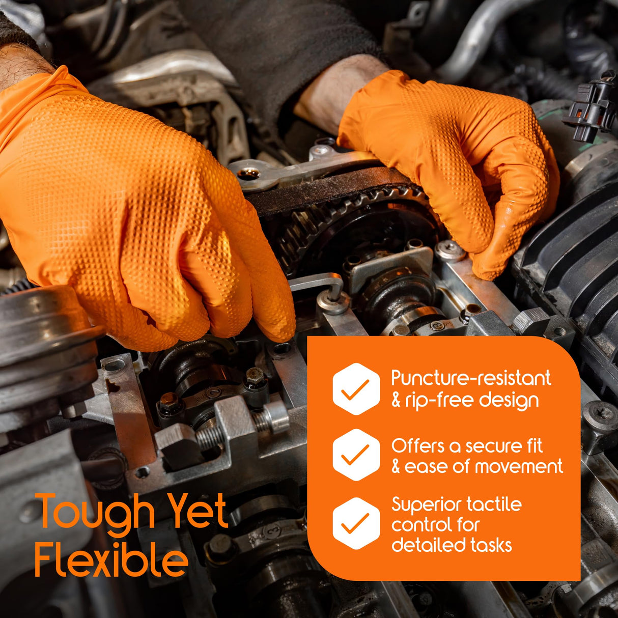 Inspire Heavy Duty Orange Nitrile Gloves | ULTRA 8 Mil Diamond Textured Grip | Industrial Mechanic Disposable Cleaning Gloves Small, 1000 Count
