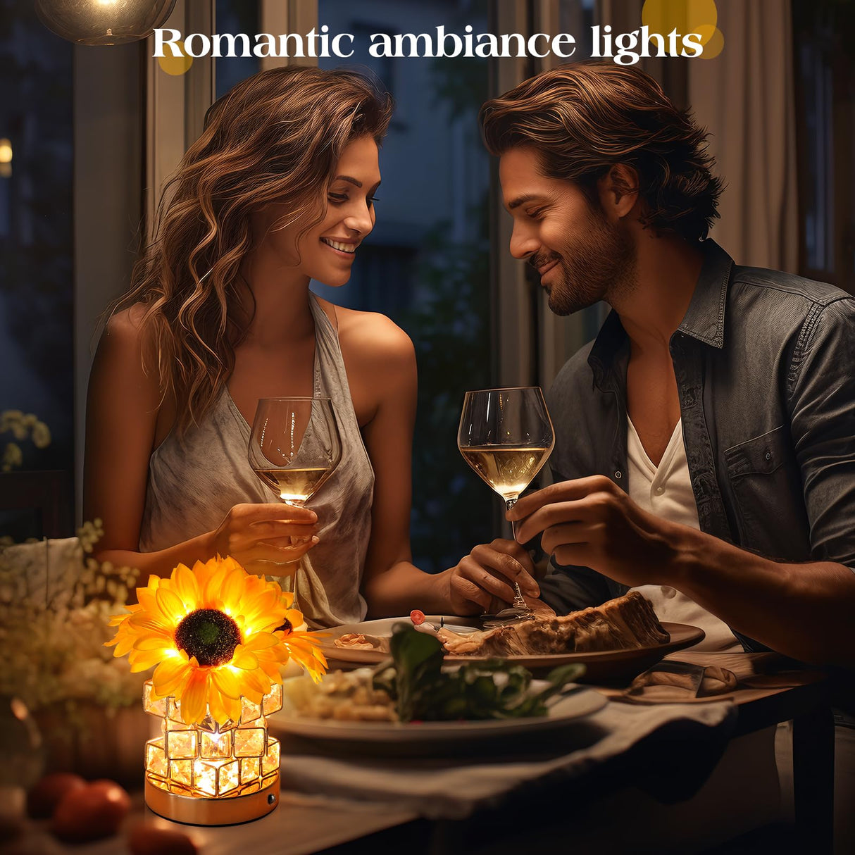 AMWGIMI Sunflowers Flower Lamp,Rechargeable Cordless Touch Table Lamp,3-Colour Infinitely Dimming Small Night Light,Festival Restaurant Bedroom Bar Coffee Shop Birthday Gifts for Women Mom