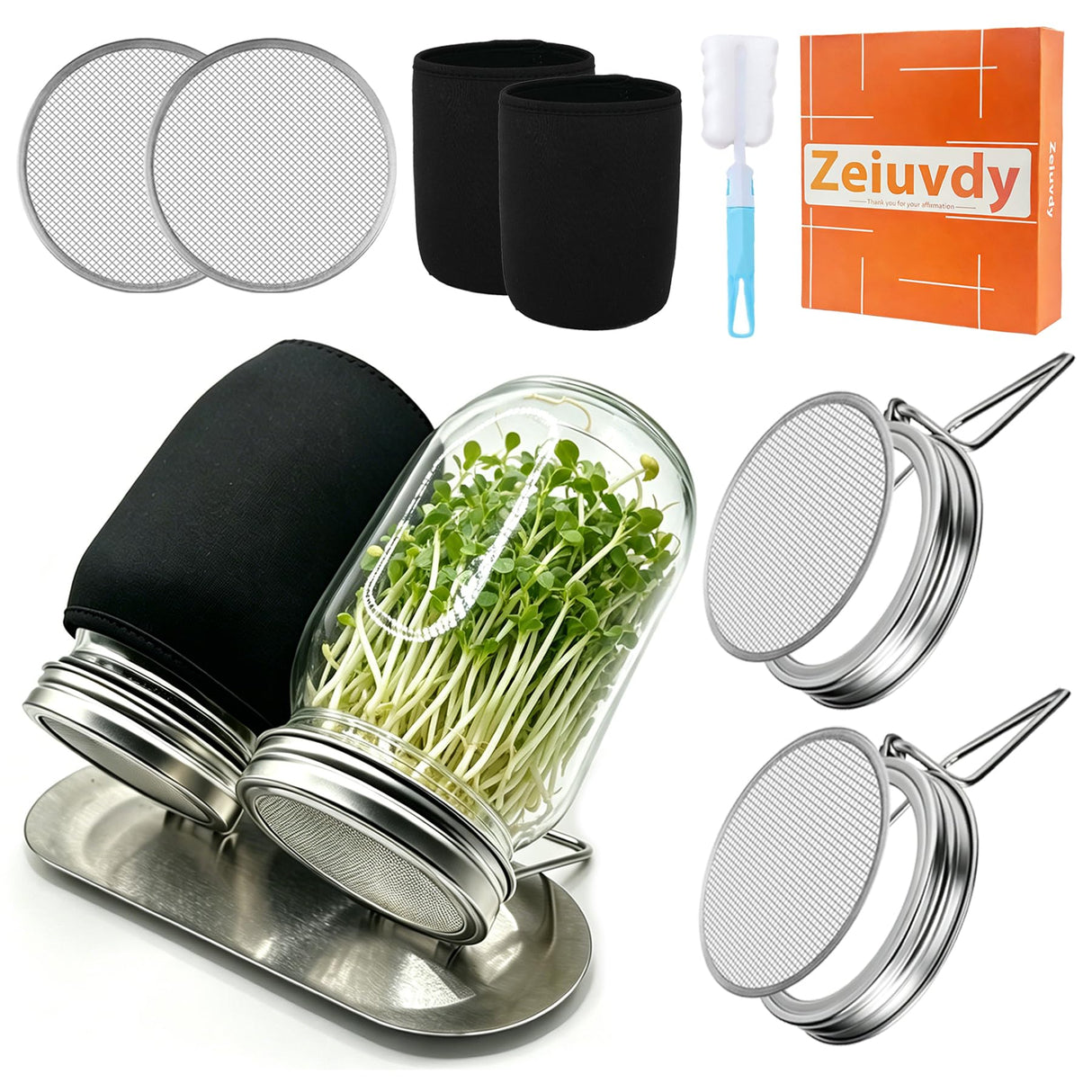 Sprouting Jars Kit, 2 Wide Mouth Mason Jars with 316 Stainless Steel Lids