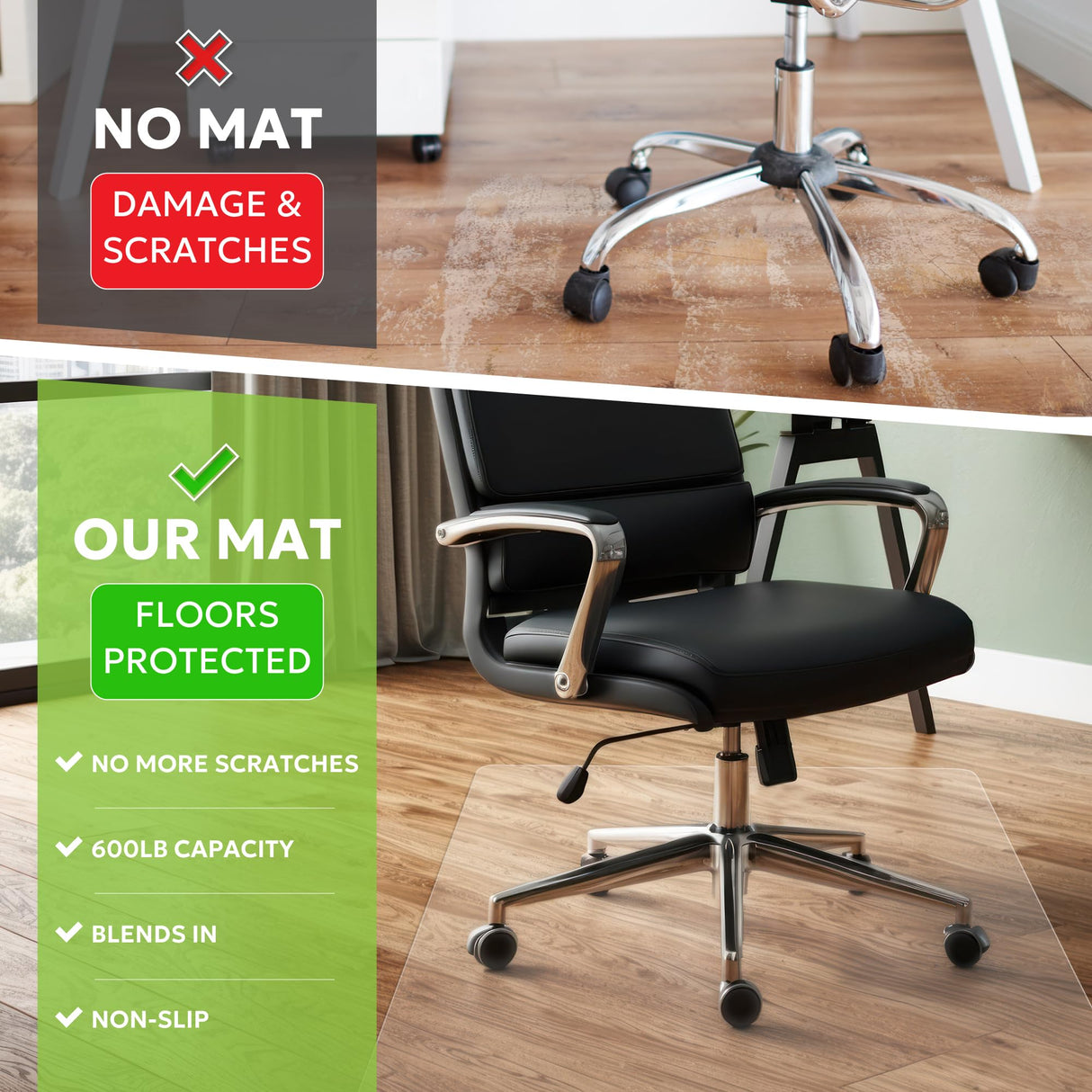 36"x48" Office Chair Mat for Hardwood Floor - Clear Desk Chair Mat, Non-Slip Floor Protector for Rolling Chairs, Rectangular Shape Compatible for Office and Gaming Chairs for Wood, Tile & Hard Floors