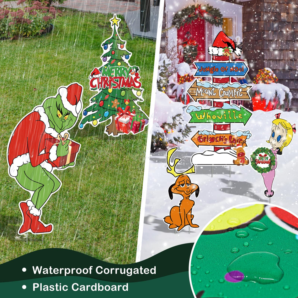 Large Christmas Yard Signs Outdoor-(With lights) 5PCS Whoville Christmas Decorations,Funny Green Monster Stealing Party Supplies Holiday Decorations