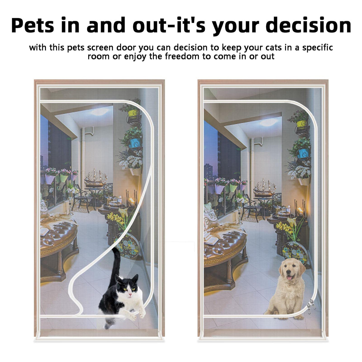 Upgraded Pet Screen Door,Fits Door Opening Size 40''x 95'',Thickened Cat Resistant Mesh Screen Door for Living Room,Kitchen,Bedroom,Cat Introduction Screen with Zipper Closure.