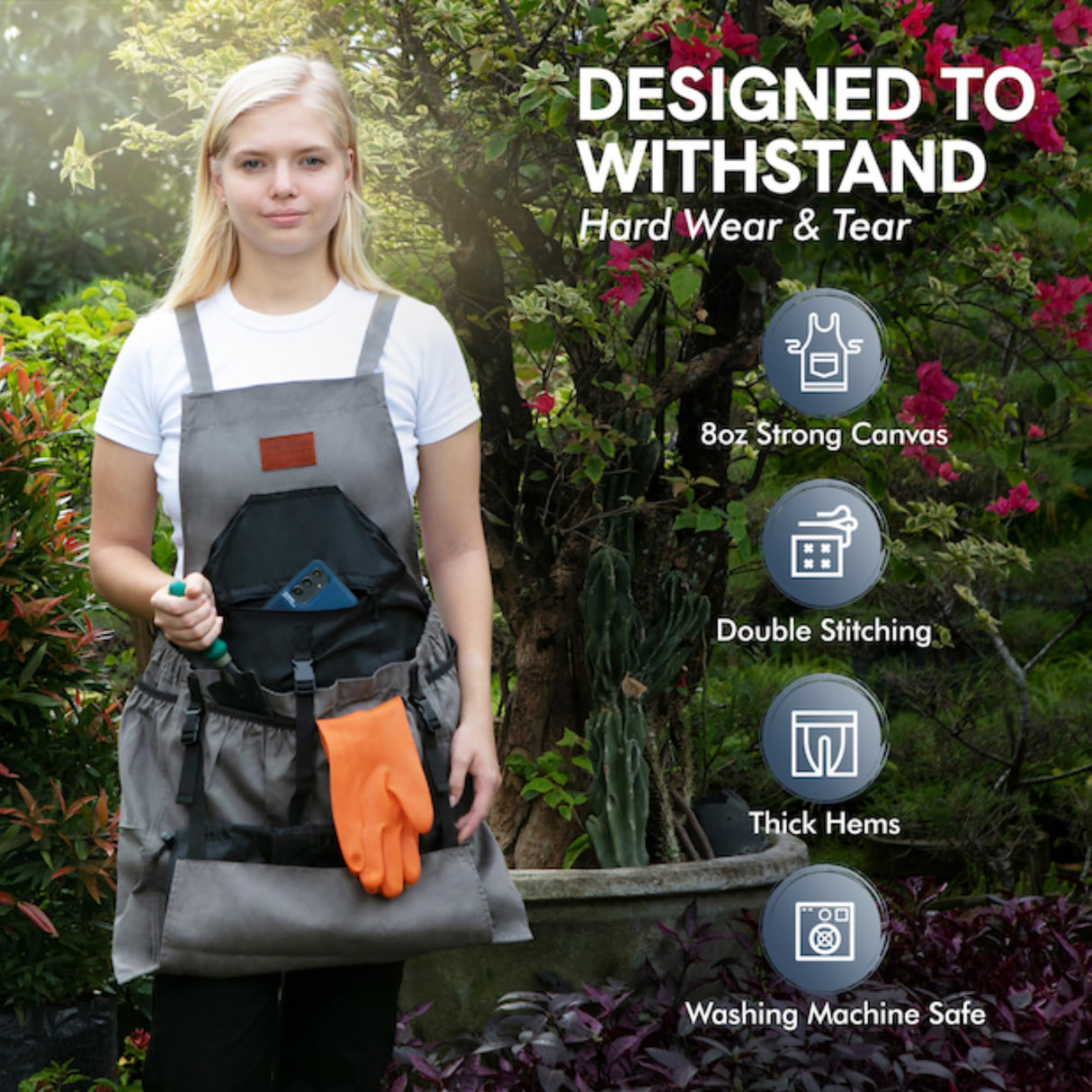 Grace and August Gardening Apron with Pockets for Women & Men - Unique Gardening Gift for Gardeners - Garden Apron 7 Pockets & Internal Drawstring Bag