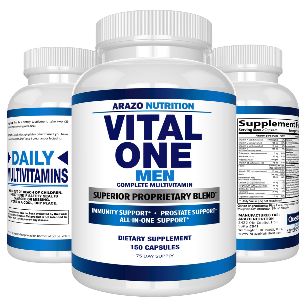 Arazo Nutrition Vital One Multivitamin for Men – Daily Wholefood Supplement - 150 Vegan