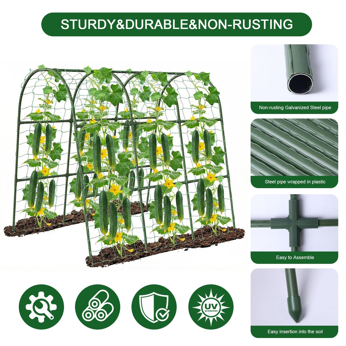 63"x47"x22" U-Shape Cucumber Trellis, Metal Plant Support with Net