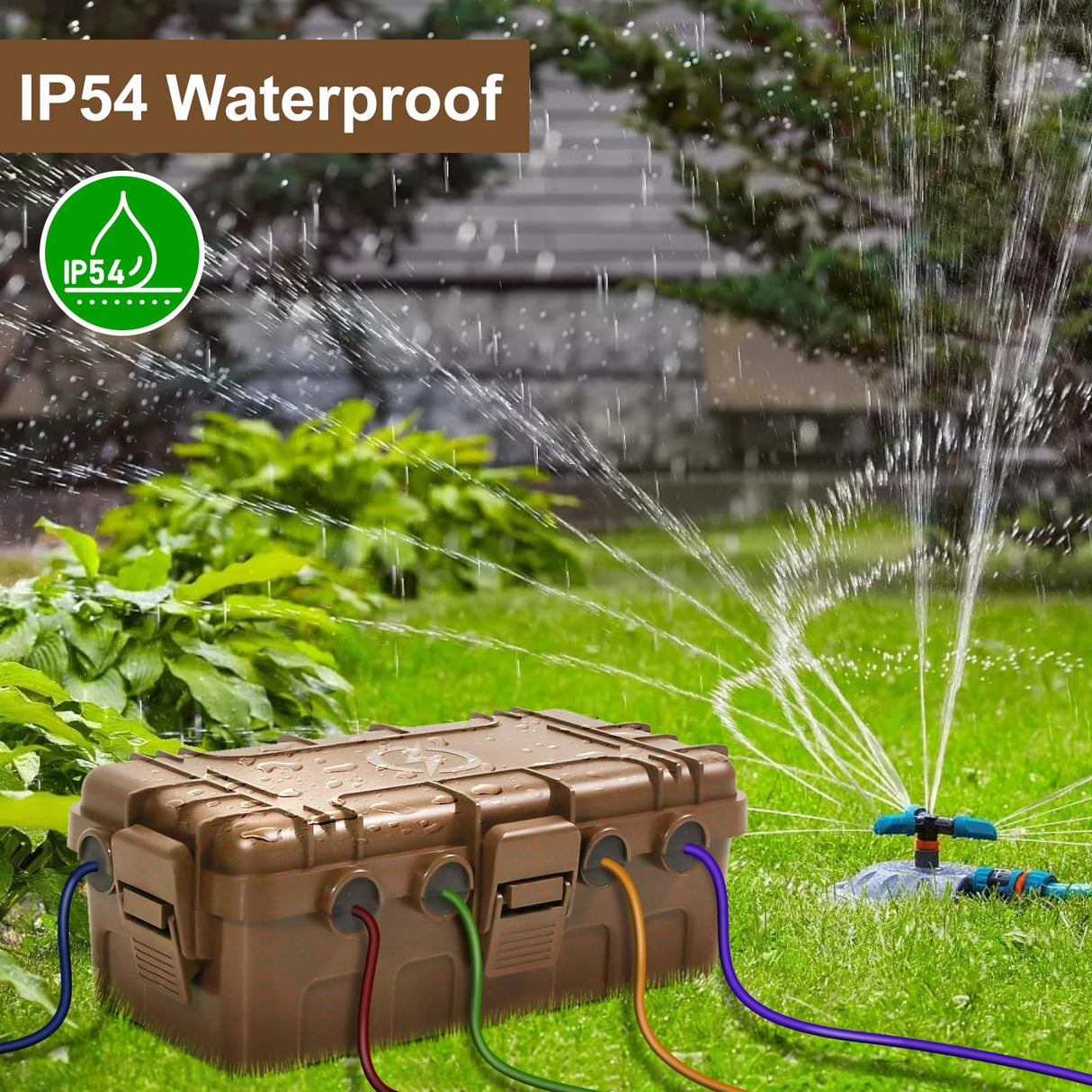 OUTDSPLY Medium Outdoor Electrical Box (11.6x5.2x4.1 inch), IP54 Waterproof Extension Cord Cover w/ 6 Cable Entry, Weatherproof Connection Box for Power Strip, Plug, Timer, Holiday Lights, Brown