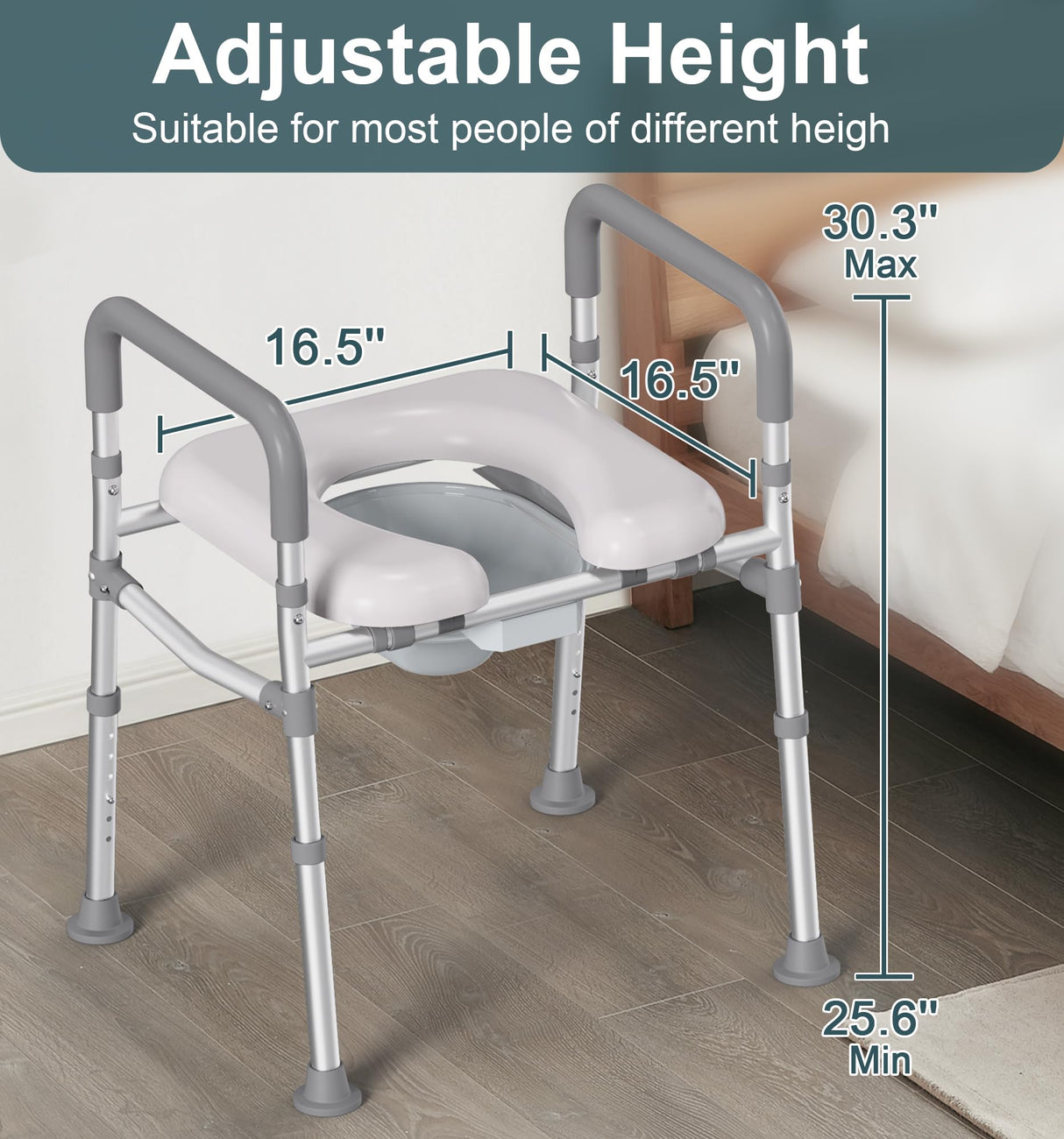 HOMLAND Raised Toilet Seat with Handles, FSA HSA Eligible 500lb Toilet Seat Riser for Seniors with Bedpan, Adjustable Height & Width, Handicap Elevated Toilet Seat for Elderly, Bedside, Fit Any Toilet