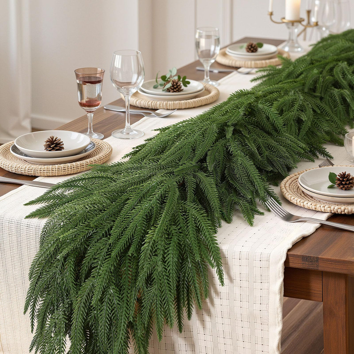 Alupssuc 9ft Christmas Garland, Real Touch Norfolk Pine Garland - Pine Garland, Artificial Greenery Christmas Garland for Mantle, Table, Fireplace, Indoor, Outdoor Christmas Decorations