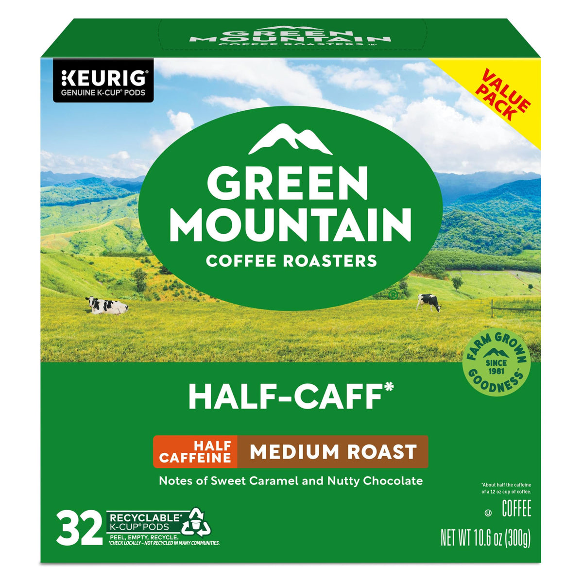 Green Mountain Half-Caff Coffee, K-Cup Pods, 32 Count