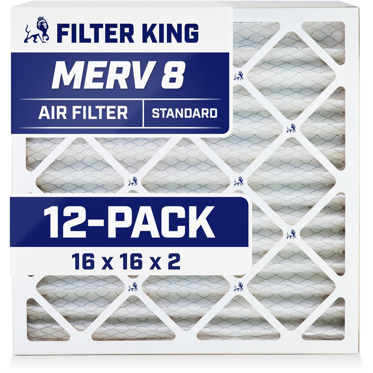 Filter King 16x16x2 Air Filter (MERV 8) (12-Pack) Dust & Allergy Control AC Furnace Filters, MADE IN USA, HVAC, Pleated, Electrostatic (Actual Size: 15.5 x 15.5 x 1.75)