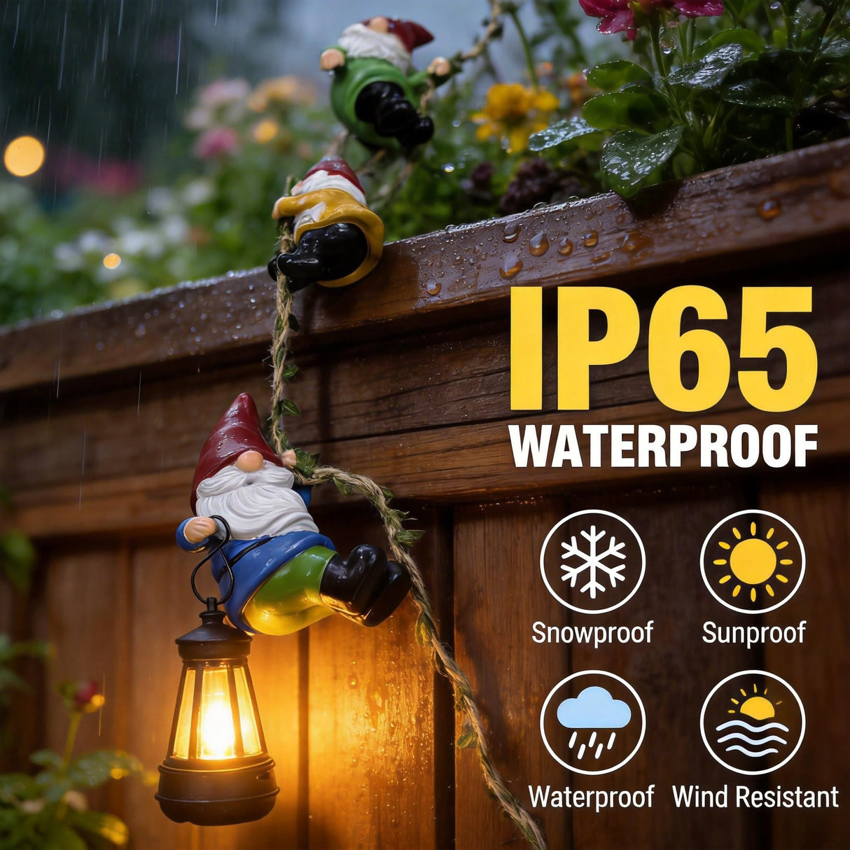 QCF Garden Gnomes Hanging Solar Lights, 3-Pack Climbing Rope Gnome Statues with LED Lantern, Resin Outdoor Decor for Yard Patio Door Tree Fence Wall, Housewarming Gifts for Women Mom Grandma