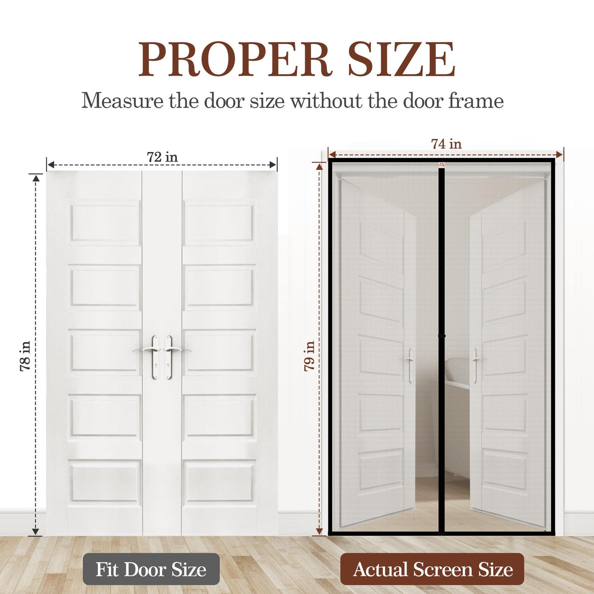 Yotache Magnetic Screen Door fits 72"x78" Doors, Screen Size 74"x79" High-Density Fiberglass Mesh with Powerful Magnets & Windproof Hasp for Sliding French Front/Back Doors, Black