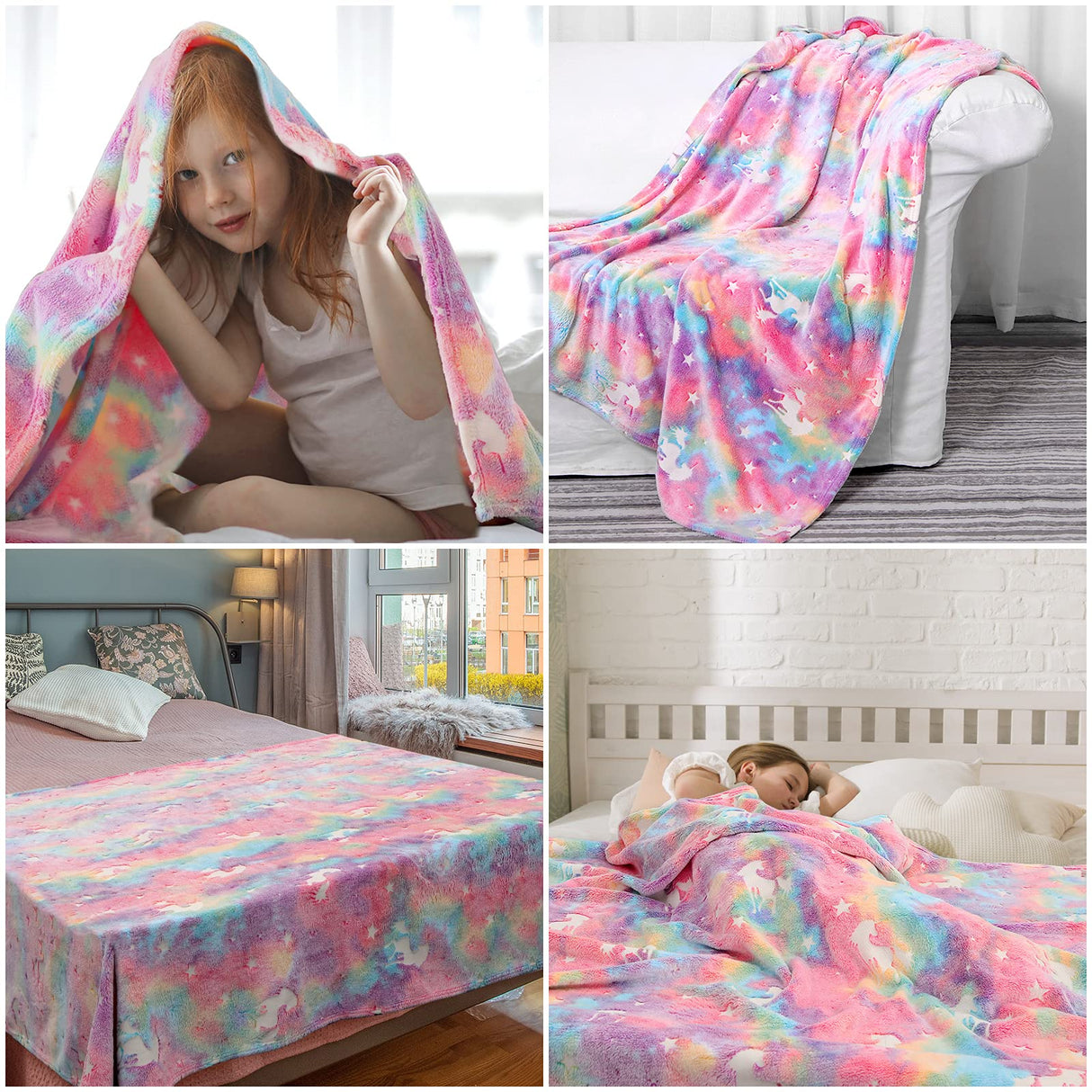 Glow in The Dark Blanket Unicorns Gifts for Girls,Toys for 2 3 4 5 6 7 8 9 10 Year Old Girl Gifts,Soft Kids Blankets for Christmas Halloween Birthday Valentines Gifts,50"x60"