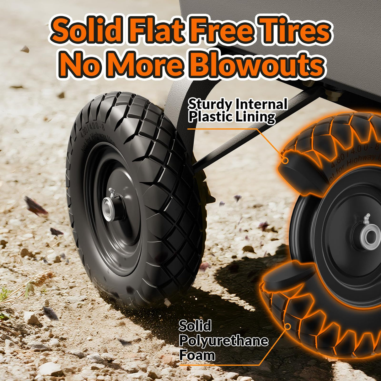 RONPOW 4.80/4.00-8 Flat Free Wheelbarrow Tire and Wheel, 16" Black 2-Pack