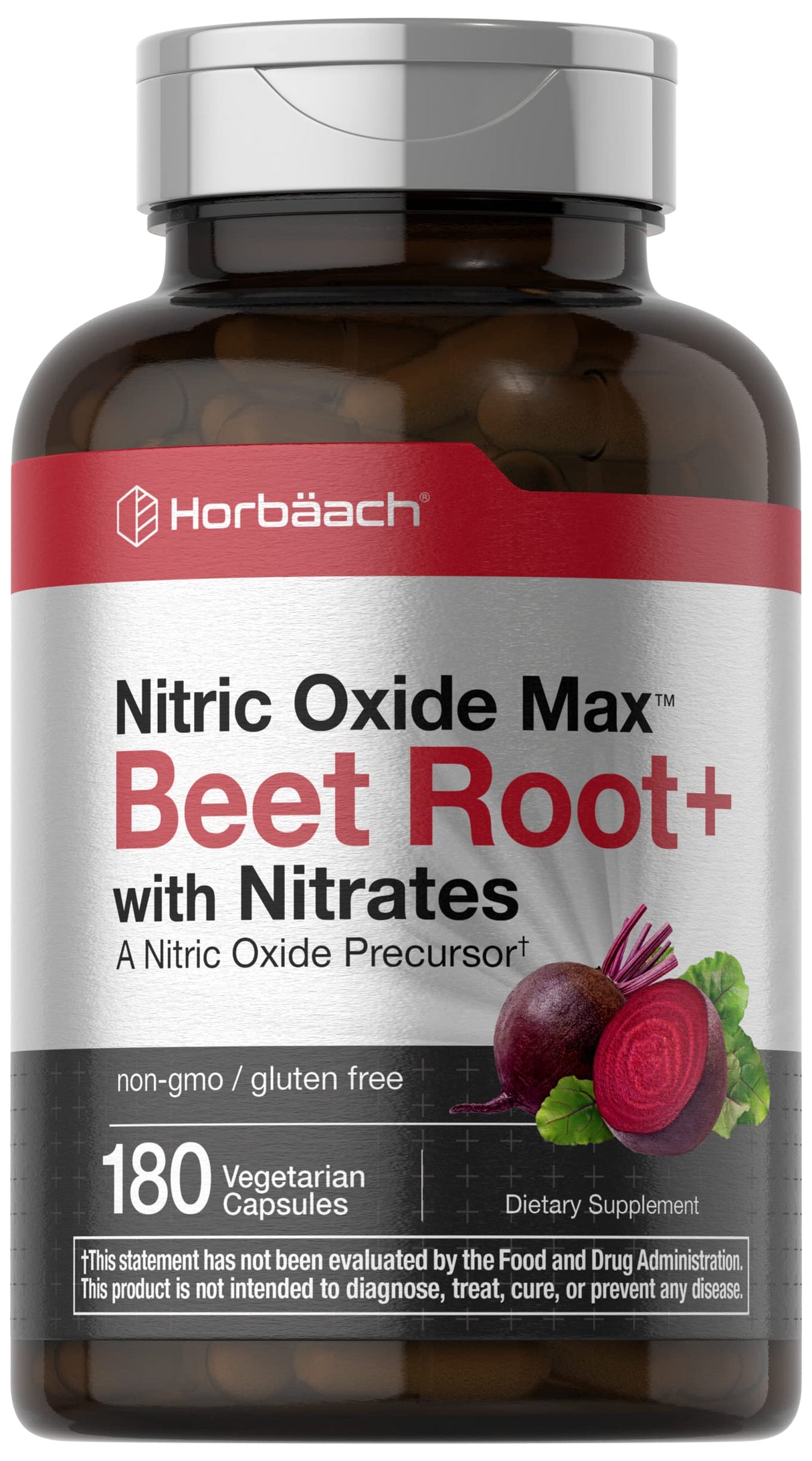 Horbäach Nitric Oxide Beet Root Capsules | 180 Count | with Nitrates and Precursor | for Men and Women | Vegetarian, Non-GMO, Gluten Free Supplement