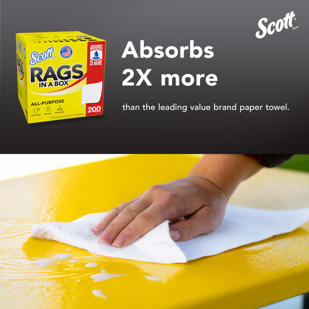 Scott Rags In A Box (75260), All-Purpose Towels, Large 9"x12" Paper Towel, Pop-Up Box (8 Boxes of 200 Sheets, 1,600 Sheet Total)