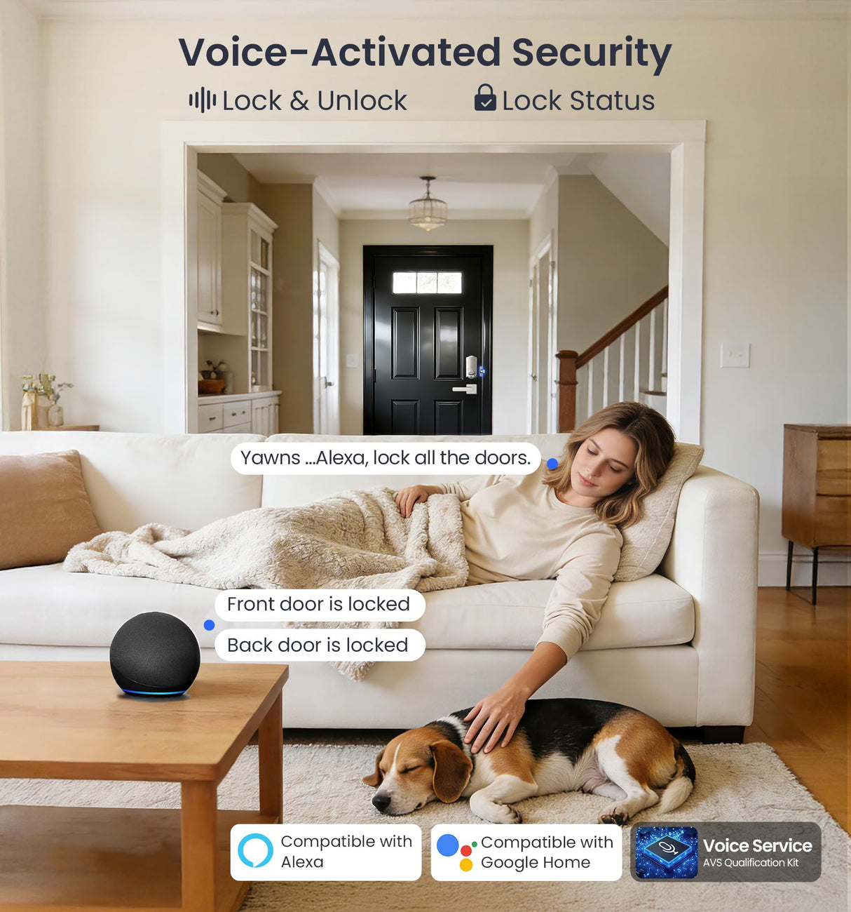 Veise VE012W Built-in WiFi Fingerprint Smart Lock, App Remote Control, Compatible with Alexa & Google Assistant, Keyless Entry for Front Door, Digital Keypad Deadbolt, Auto Lock, Satin Nickel