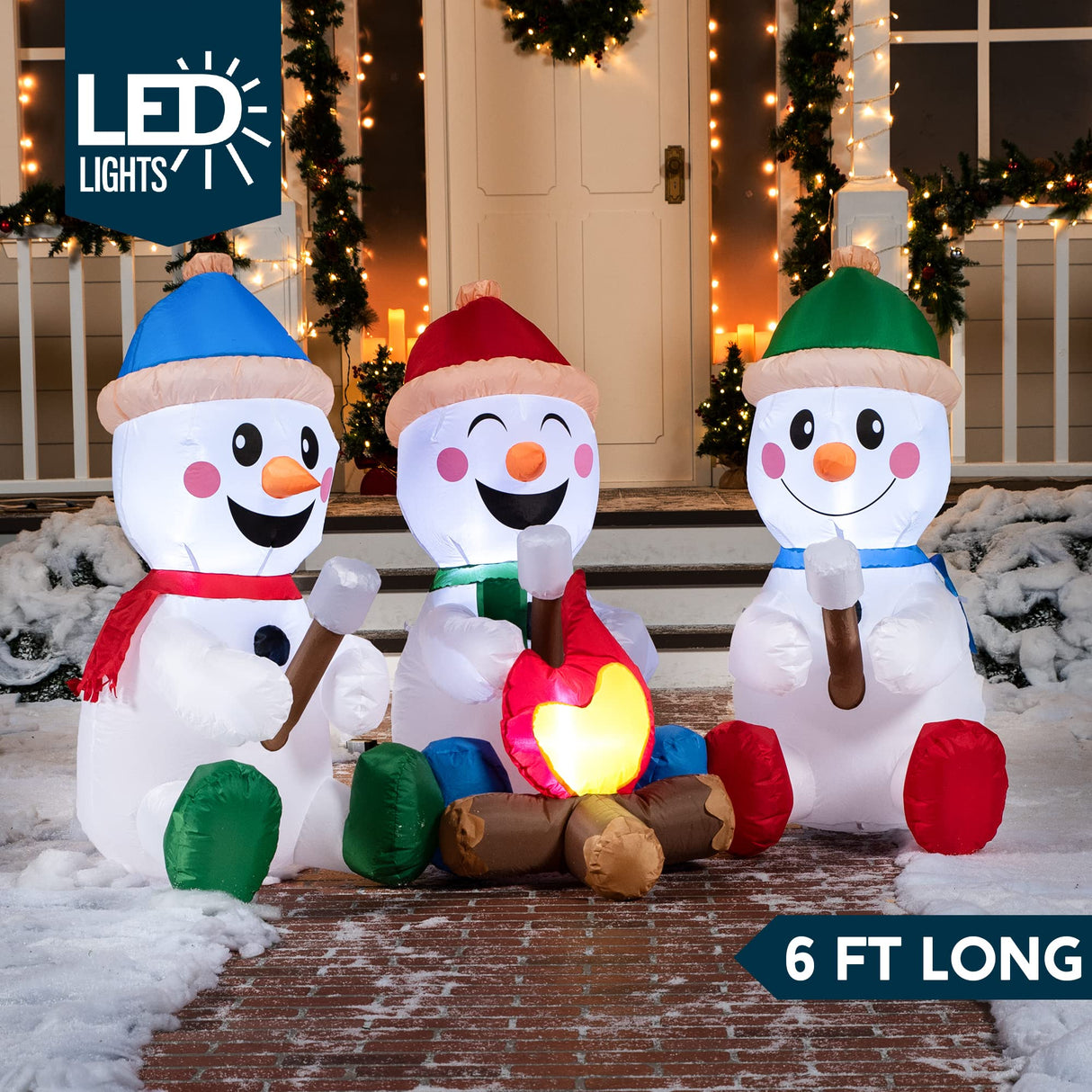 Joiedomi 6 FT Long Christmas Inflatable Snowman with Campfire, 3 Pack Small Snowman with Built-in LEDs Christmas Blow Up Yard Decoration with Light for Xmas Party Outdoor, Garden, Lawn Winter Decor