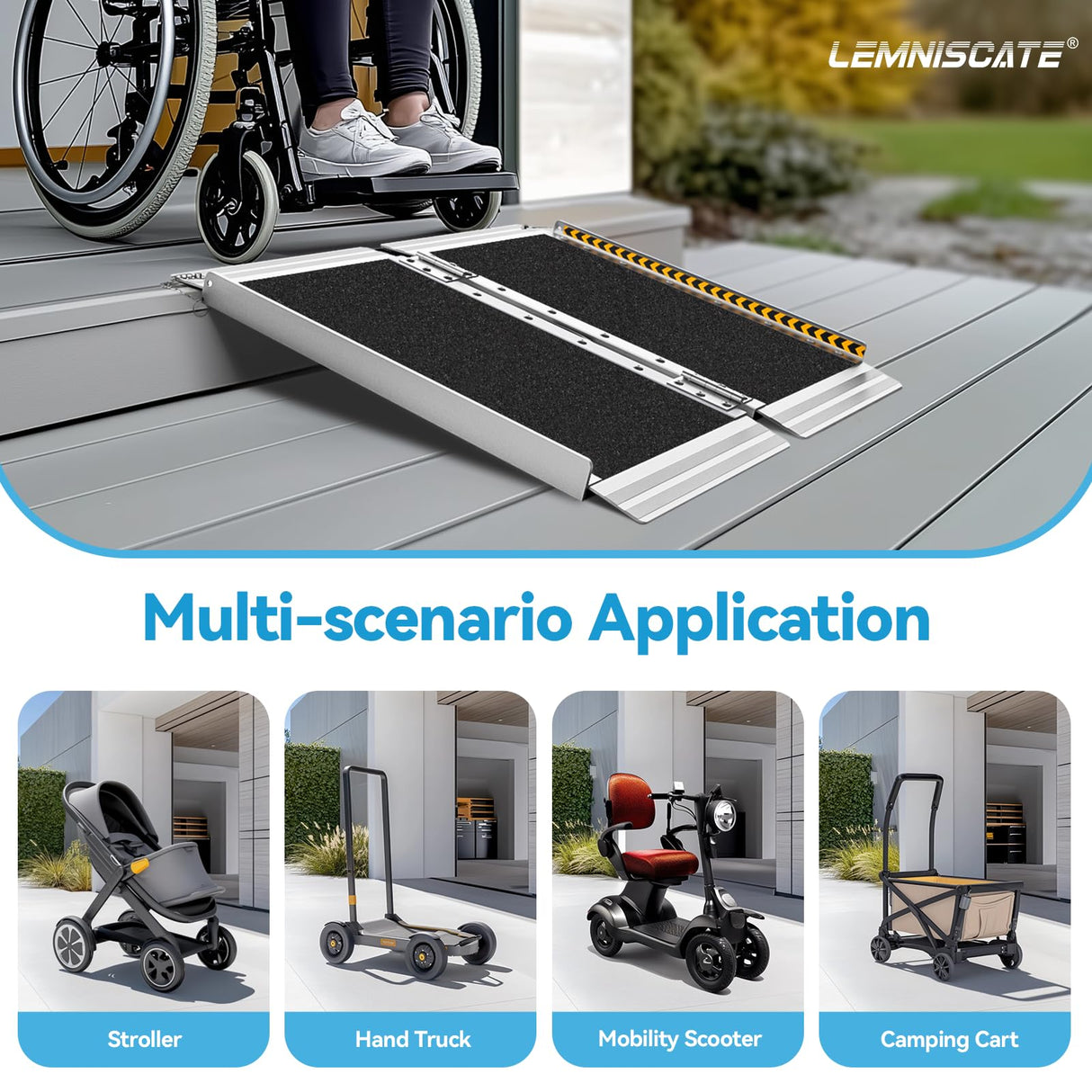 LEMNISCATE 2FT Wheelchair Ramps for Home Steps, Non-Skid Portable Handicap Aluminum Wheel Chair Ramps, 800LBS Capacity Folding Ramps for Wheelchairs for Homes, Entry, Shed, Doorways, Curbs, Stairs