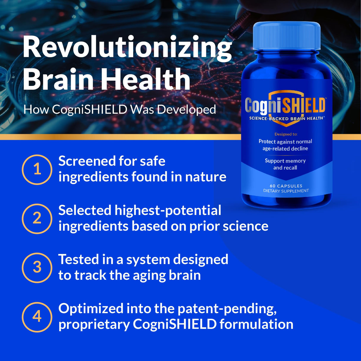 CogniSHIELD Brain Health Supplement - 60 Count - Support Strong Memory, Recall - Protect Against Normal Age-Related Cognitive Decline