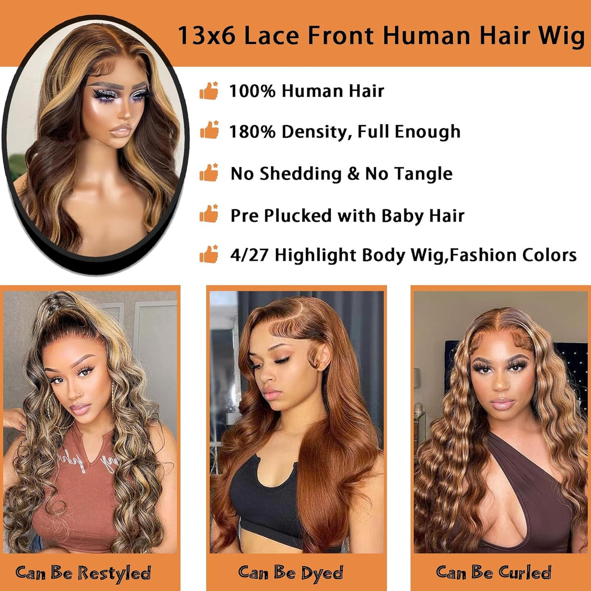 Linrkeyy Ombre Lace Front Wig Human Hair 13X6 Honey Blonde Highlight Wigs Human Hair Body Wave 180% Density HD Lace Frontal Wigs Human Hair Pre Plucked 4/27 Colored Glueless Wigs for Women 24 Inch