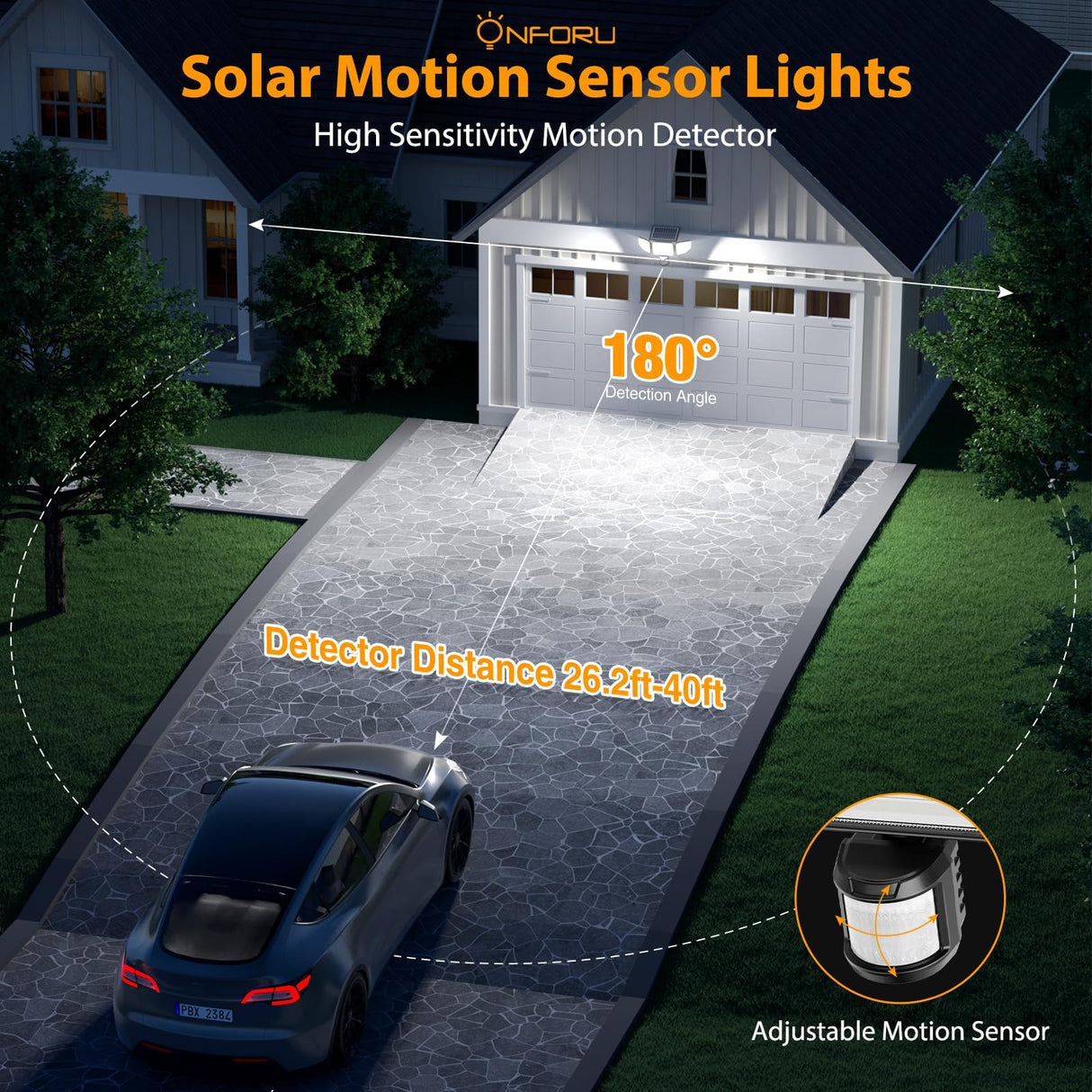 Onforu 4500LM Solar Lights Outdoor, 3 Heads Security Lights with Remote Control, IP65 Waterproof Motion Sensor Lights, 3 Modes Solar Light Fixtures for Wall, Porch, Yard, Outside, 1 Pack