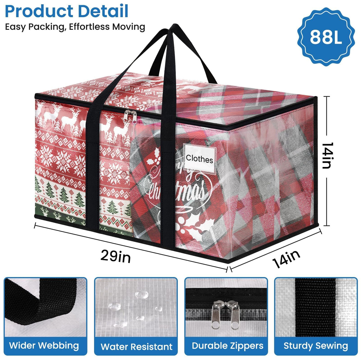 RoomHacks Moving Bags, Heavy Duty Large Storage Bags, 88L, 6 Pack, Clear