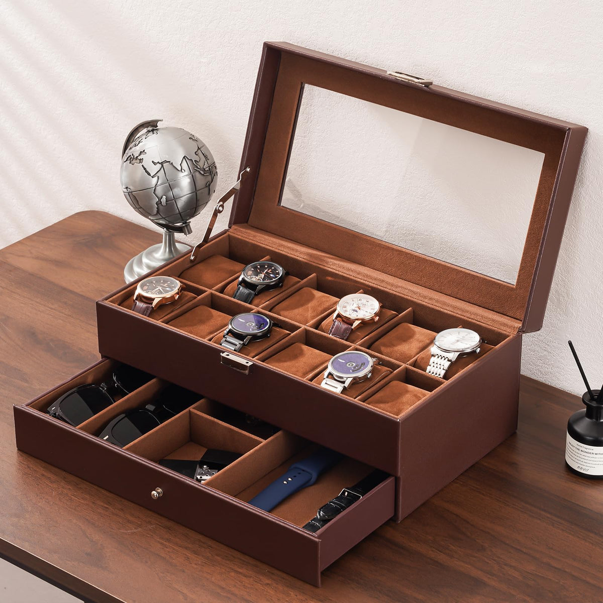 ProCase Watch Box, 12 Slot Watch Case for Men with Drawer, Espresso
