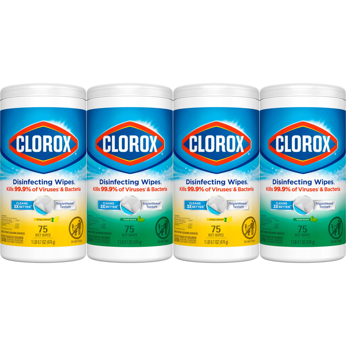 Clorox Disinfecting Wipes Value Pack, Bleach Free Cleaning Wipes, 75 Count Each, Pack of 4