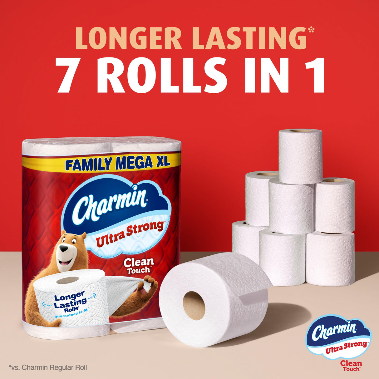 Charmin Toilet Paper Ultra Strong Clean Touch, 18 Family Mega XL Rolls = 126 Regular Rolls