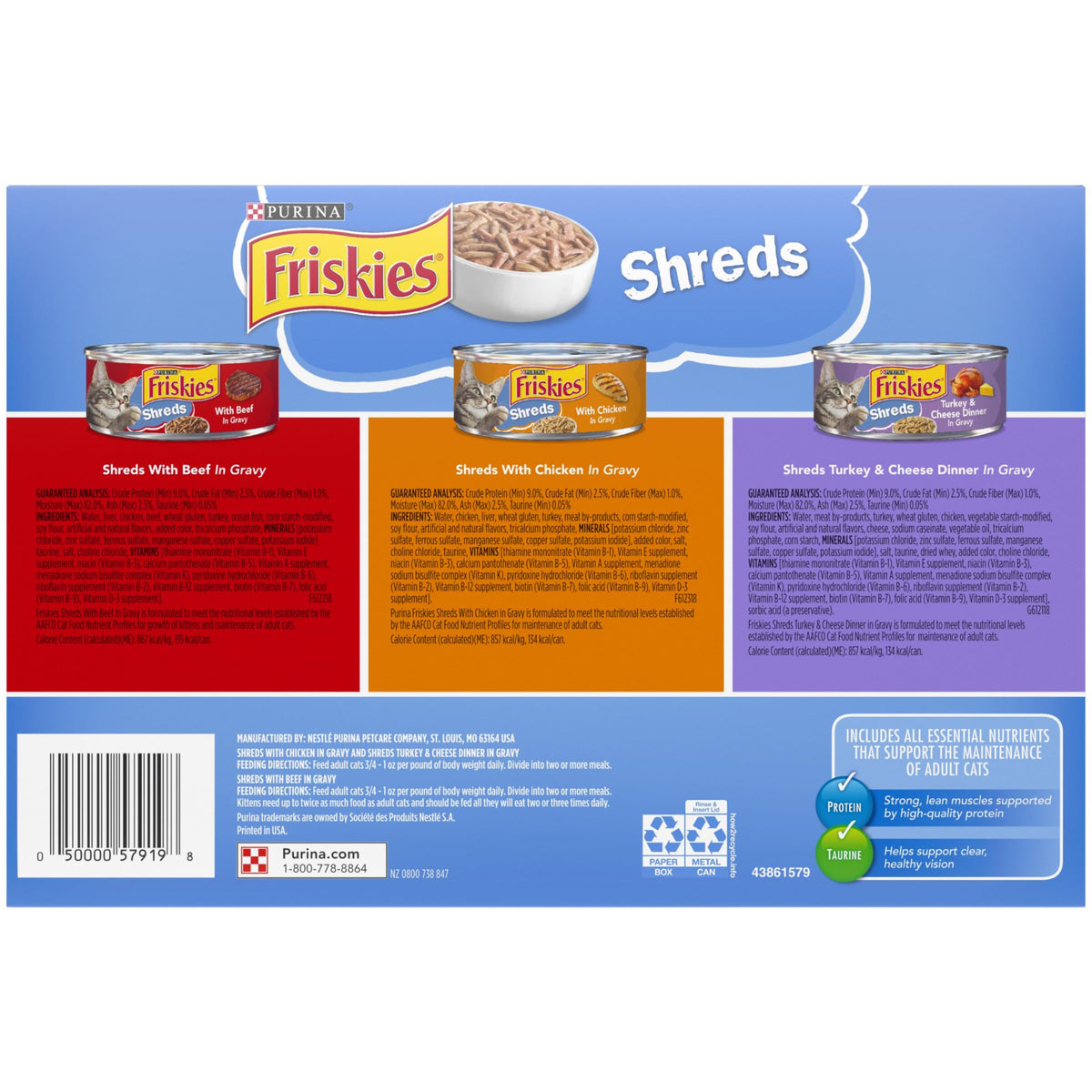 Friskies Purina Shreds Wet Cat Food in Gravy Variety Pack, (24) 5.5 oz Cans