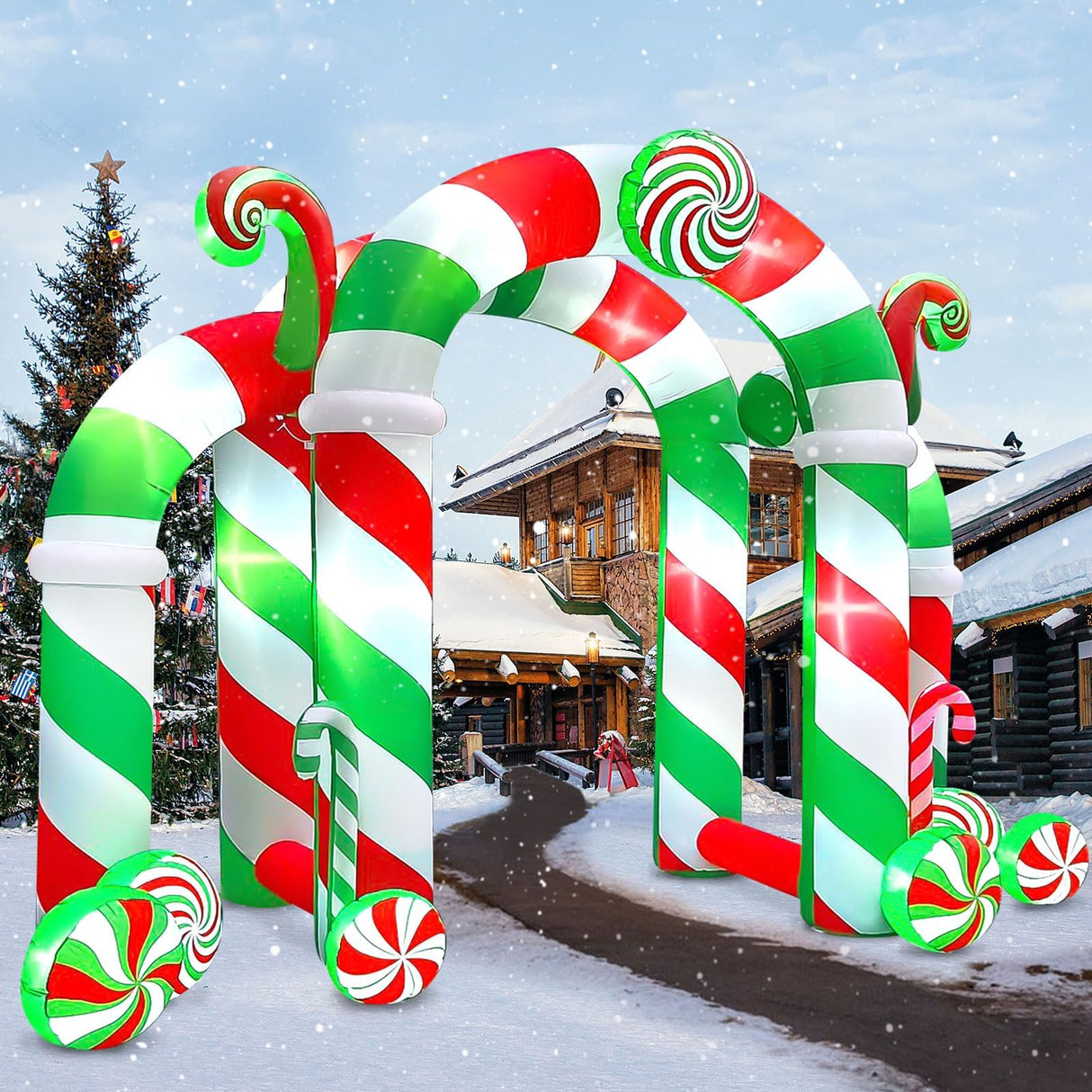 Kalolary 13FT Christmas Archway Inflatables with LED Light, Giant Xmas Candy Arch Inflatable Stereoscopic Blow up Christmas Outdoor Yard Decorations for Square Shopping Mall Lawn Garden Holiday Party