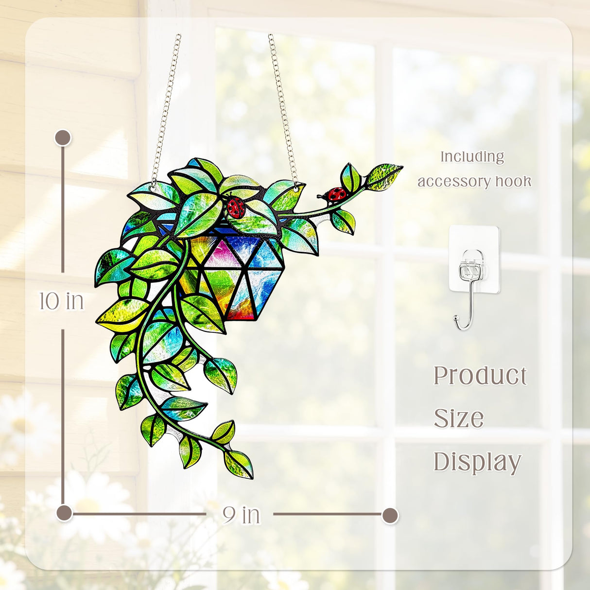 Plant Suncatcher Glass, Stained Glass Suncatcher Plant Window Hanging, Unique Nature Lover Gifts Leaf Idea