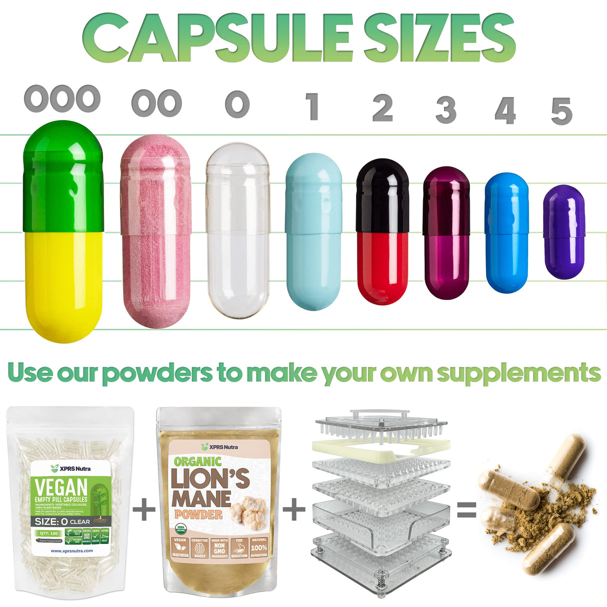 XPRS Nutra Size 0 Empty Capsules - 1000 Count Empty Vegan Capsules - Vegetarian Pills - DIY Vegetable Capsule Filling - Veggie Pill Caps for Do-It-Yourself Supplements (Blue/White)