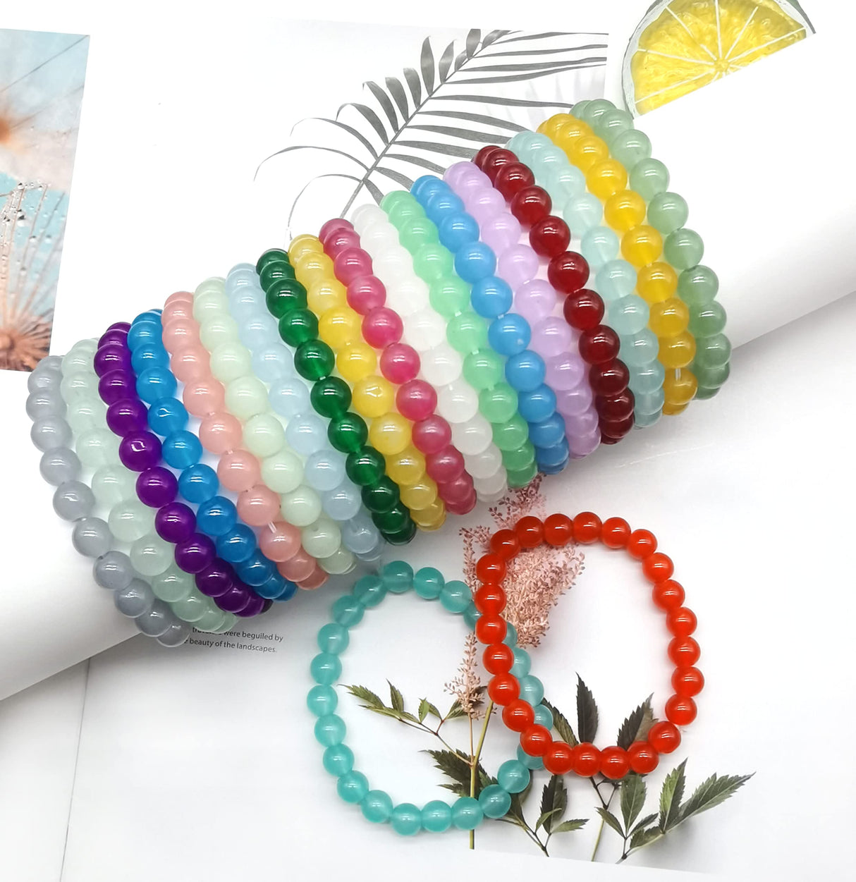 FIRAZIO 24Pcs 8mm Beaded Bracelet for Women Mens
