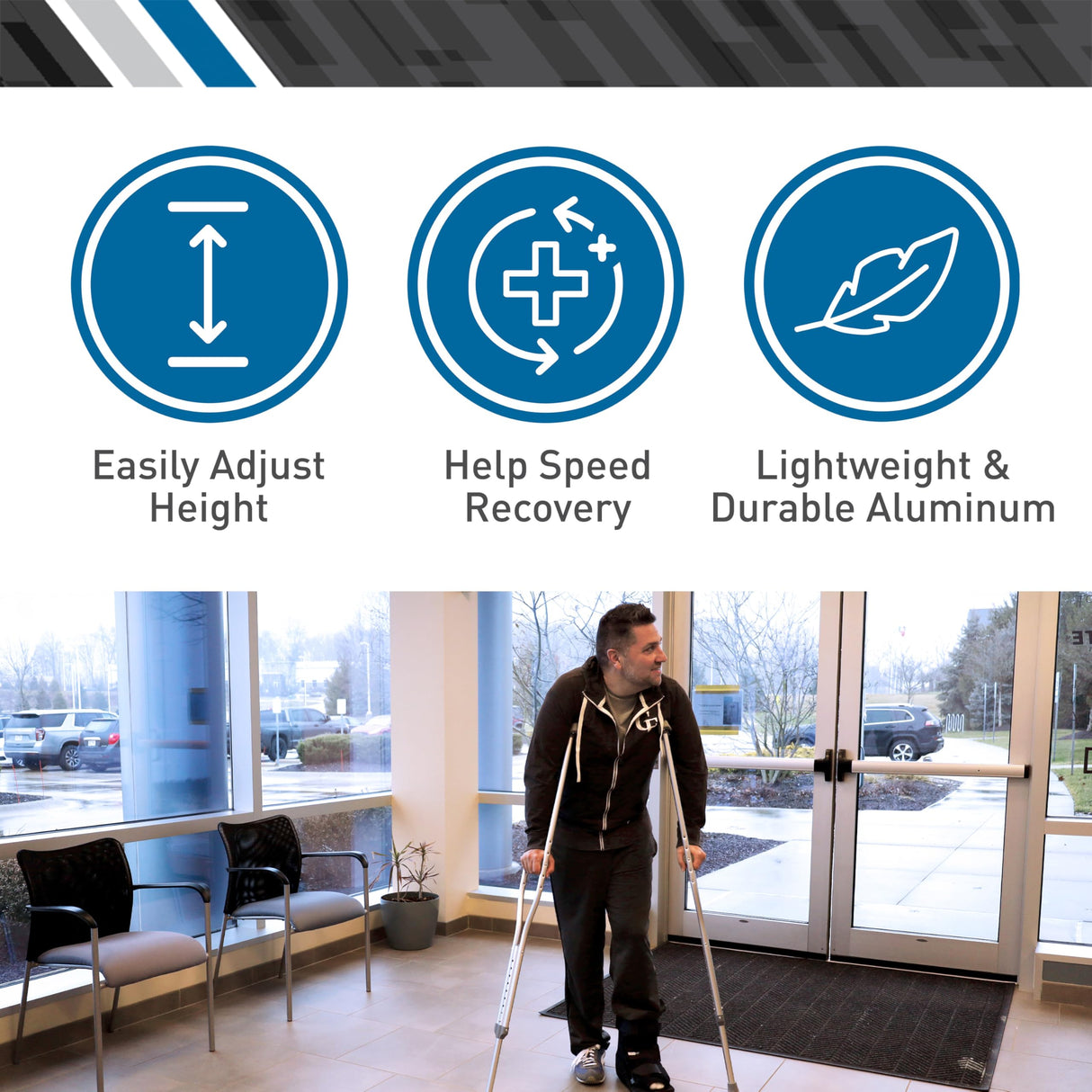 BodyMed Aluminum Crutches, Children, Small, 4' 6"–5' 2" – Pair of Lightweight, Height Adjustable Crutches – Includes Padded Underarm Cushions, Hand Grips, & Rubber Tips – Max. Weight Capacity 300 lb.