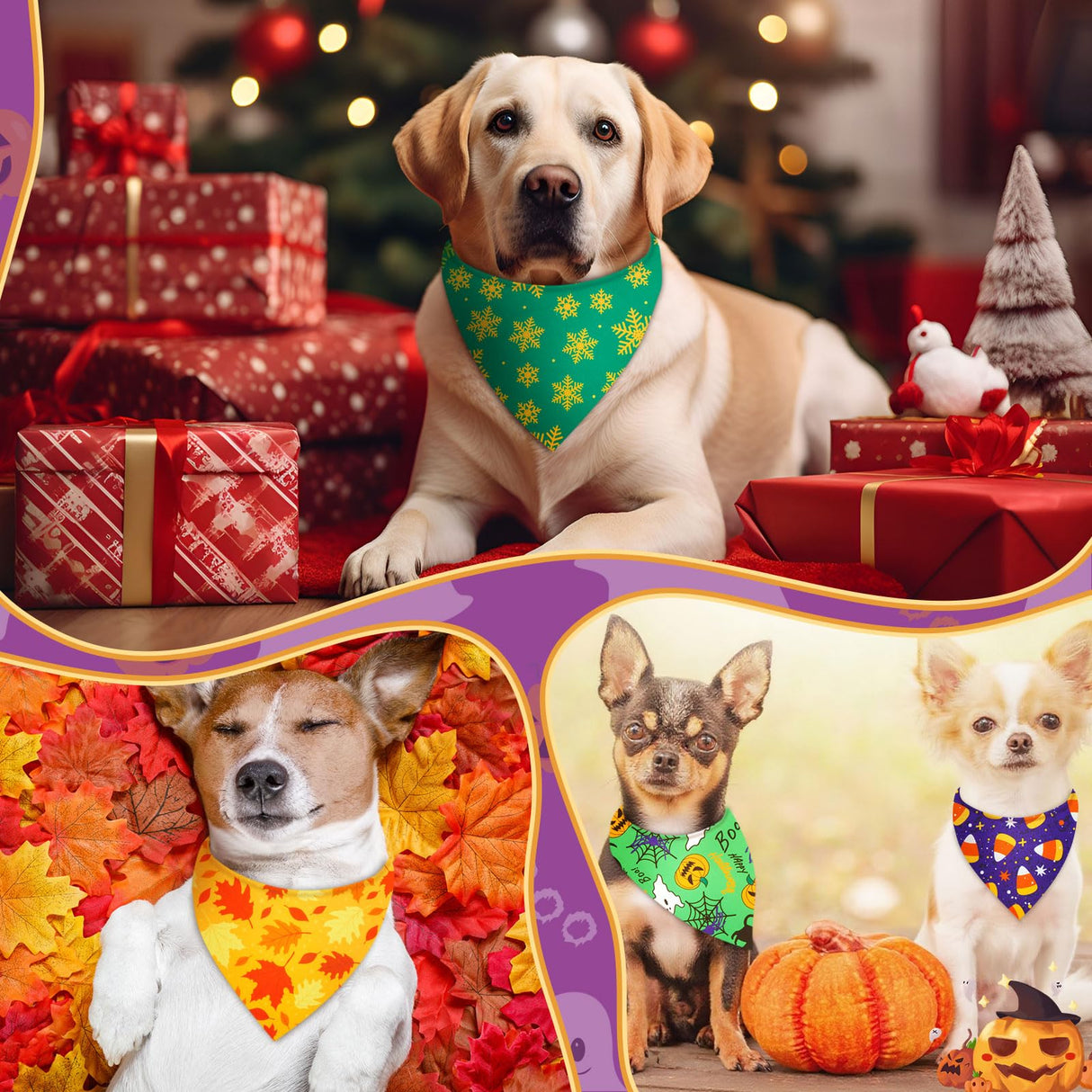Preboun 100 Pcs Thanksgiving Christmas Dog Bandanas Bulk Holiday Bandanas for Dog Triangle Kerchief Bib Scarf Set for Pet Cat Party Costume Photo Props Accessories Pet Shops Owners Groomers, 25 Styles